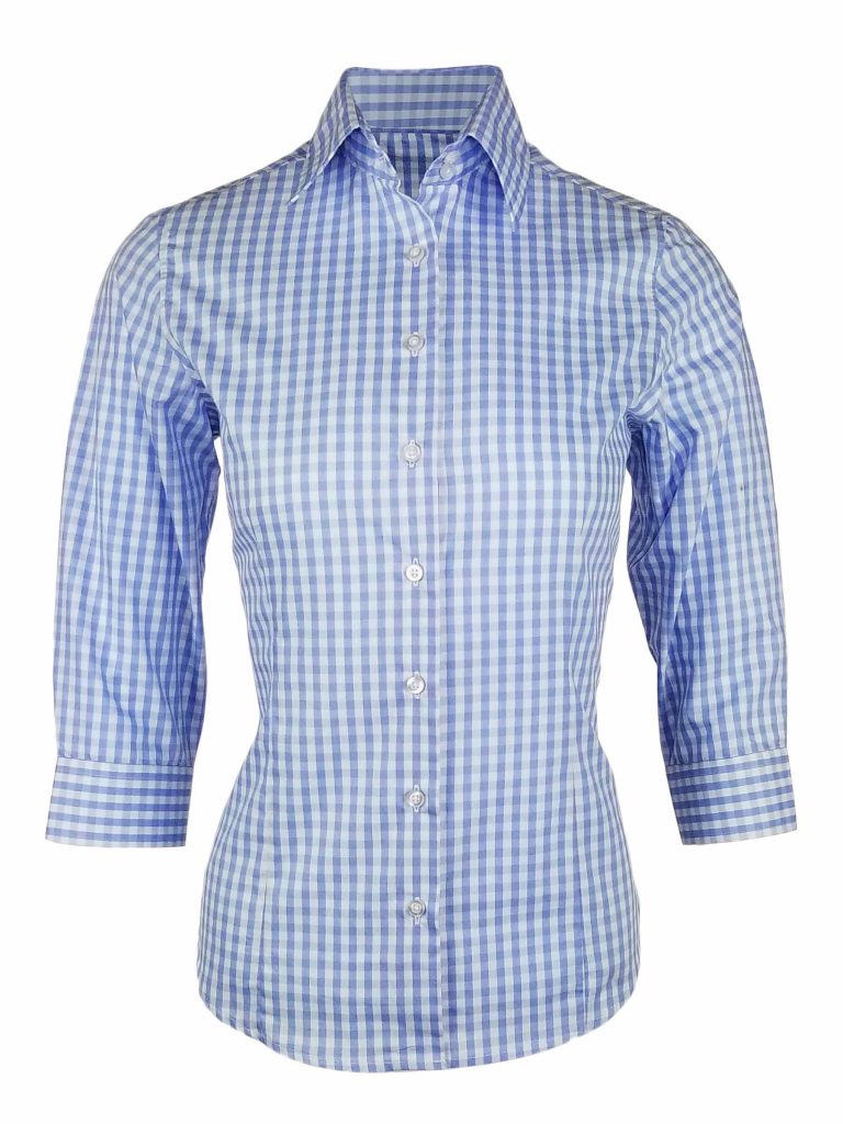 Women's Be Bold Shirt Blue White Check Three Quarter Sleeve Uniform