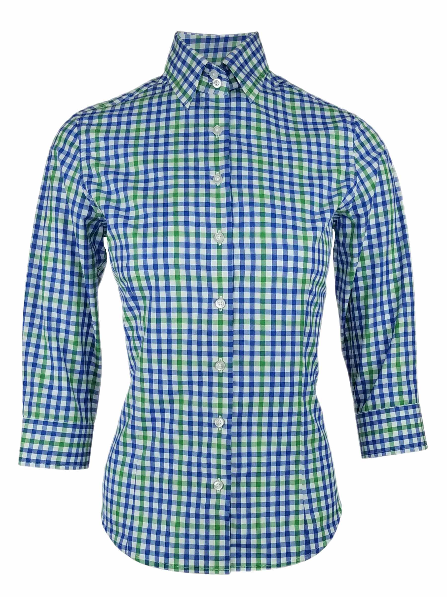 Women's Be Bold Shirt - Blue Green Check Three Quarter Sleeve - Uniform ...