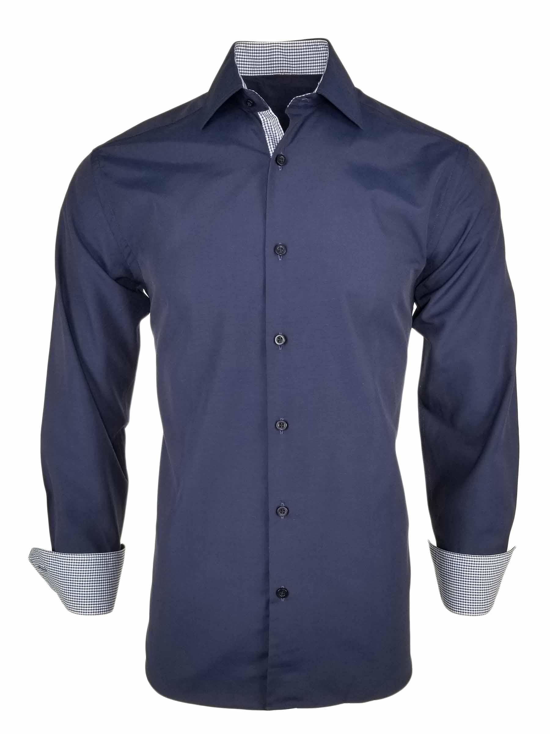 Men's Navy Check Contrast - Long Sleeve - Uniform Edit