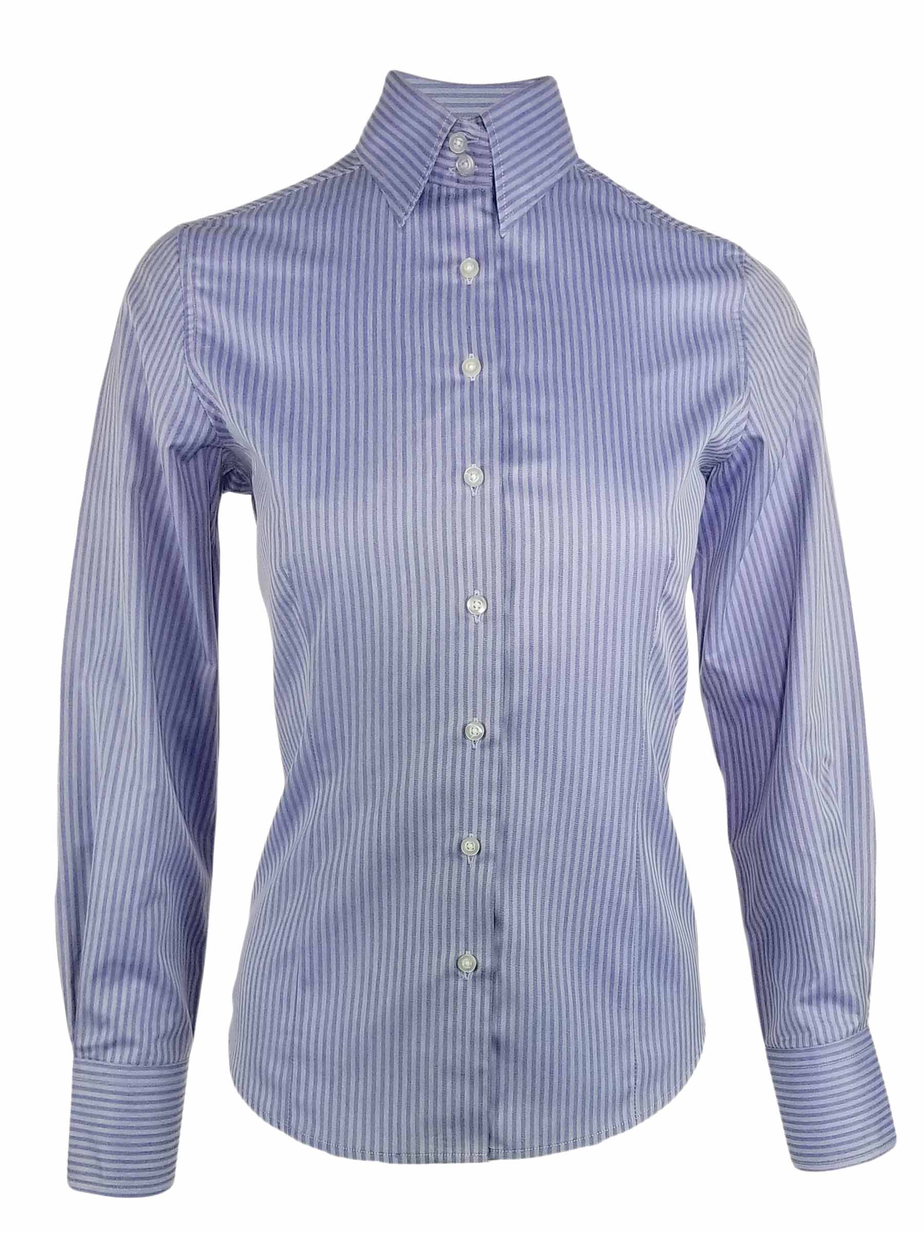 Women's Franc Shirt - Mid Blue Self Stripe Long Sleeve | Uniform Edit