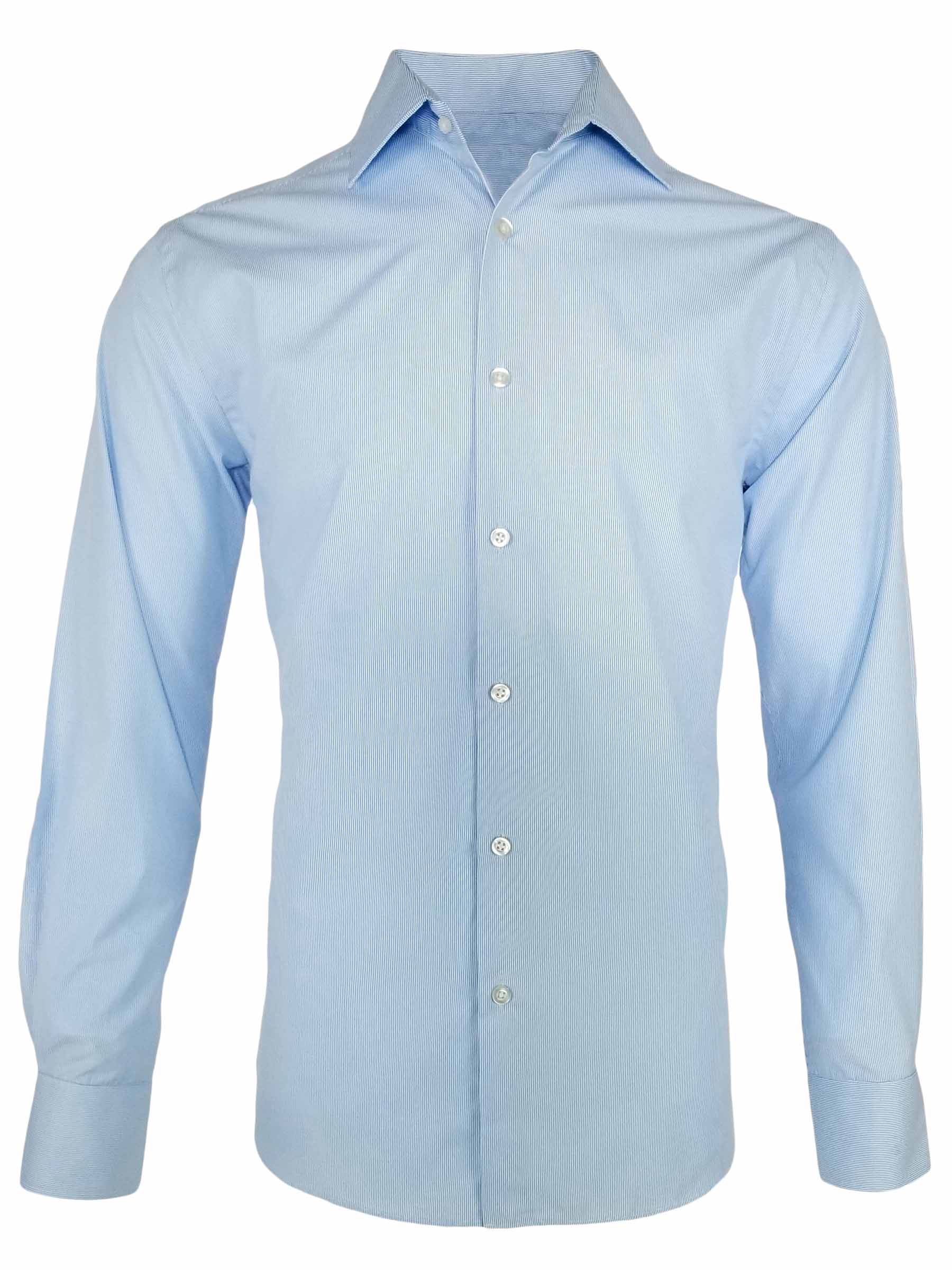 Men's Frankie Shirt - Light Blue Fine Stripe Long Sleeve | Uniform Edit