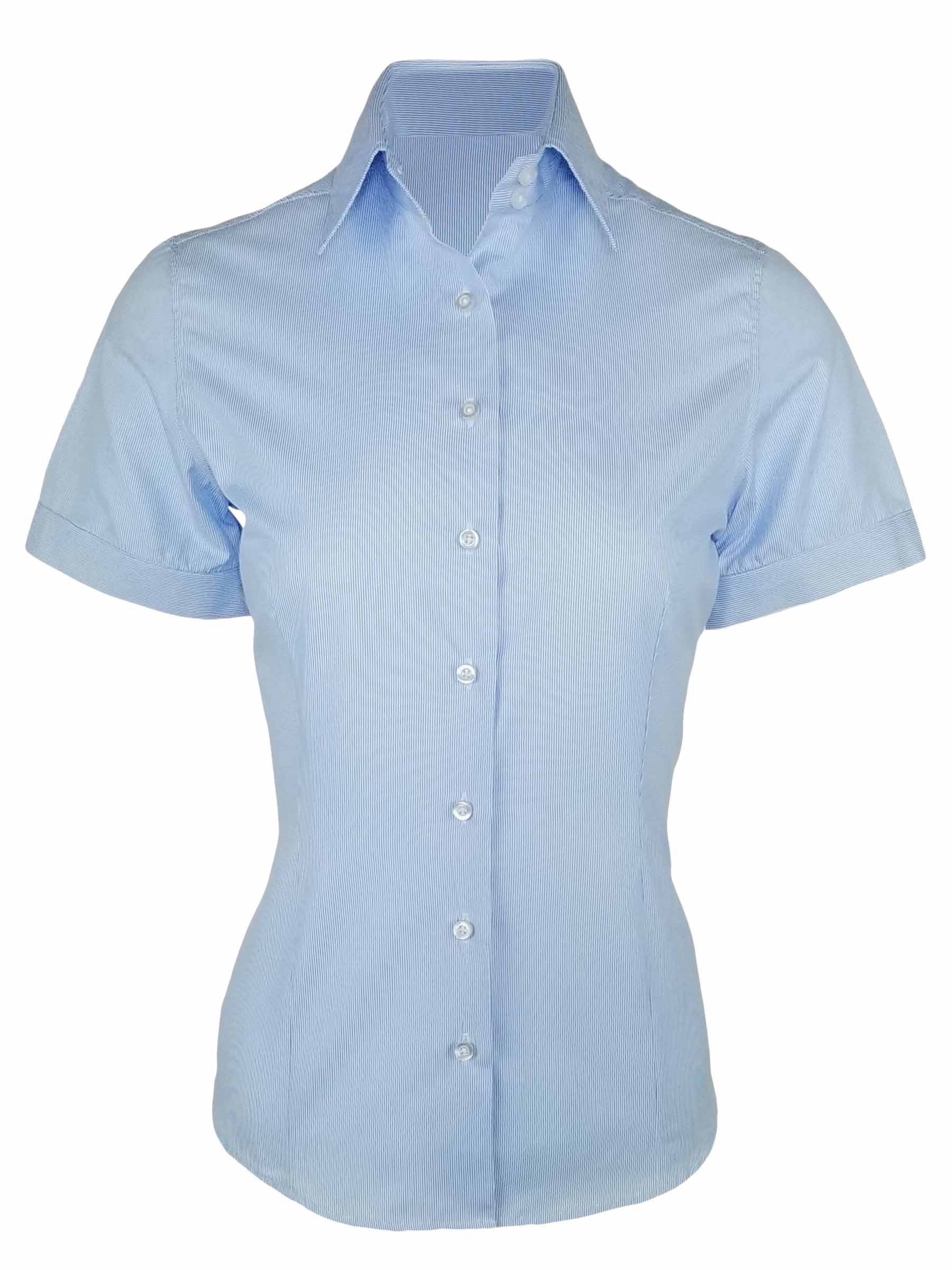 Women's Frankie Shirt Light Blue Fine Stripe Short Sleeve Uniform Edit