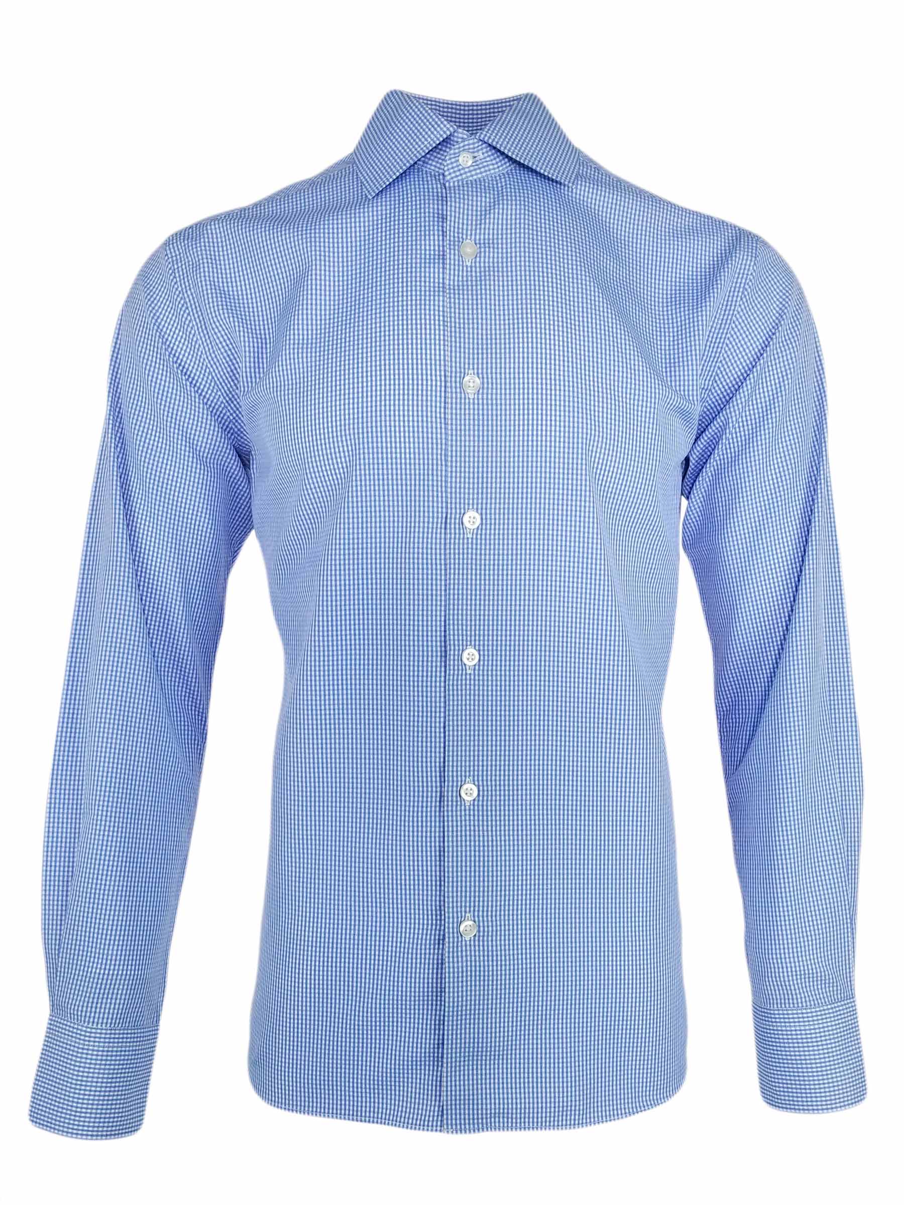 Men's Gingham Shirt - Blue Mini Gingham Check Shirt Long Sleeve ...