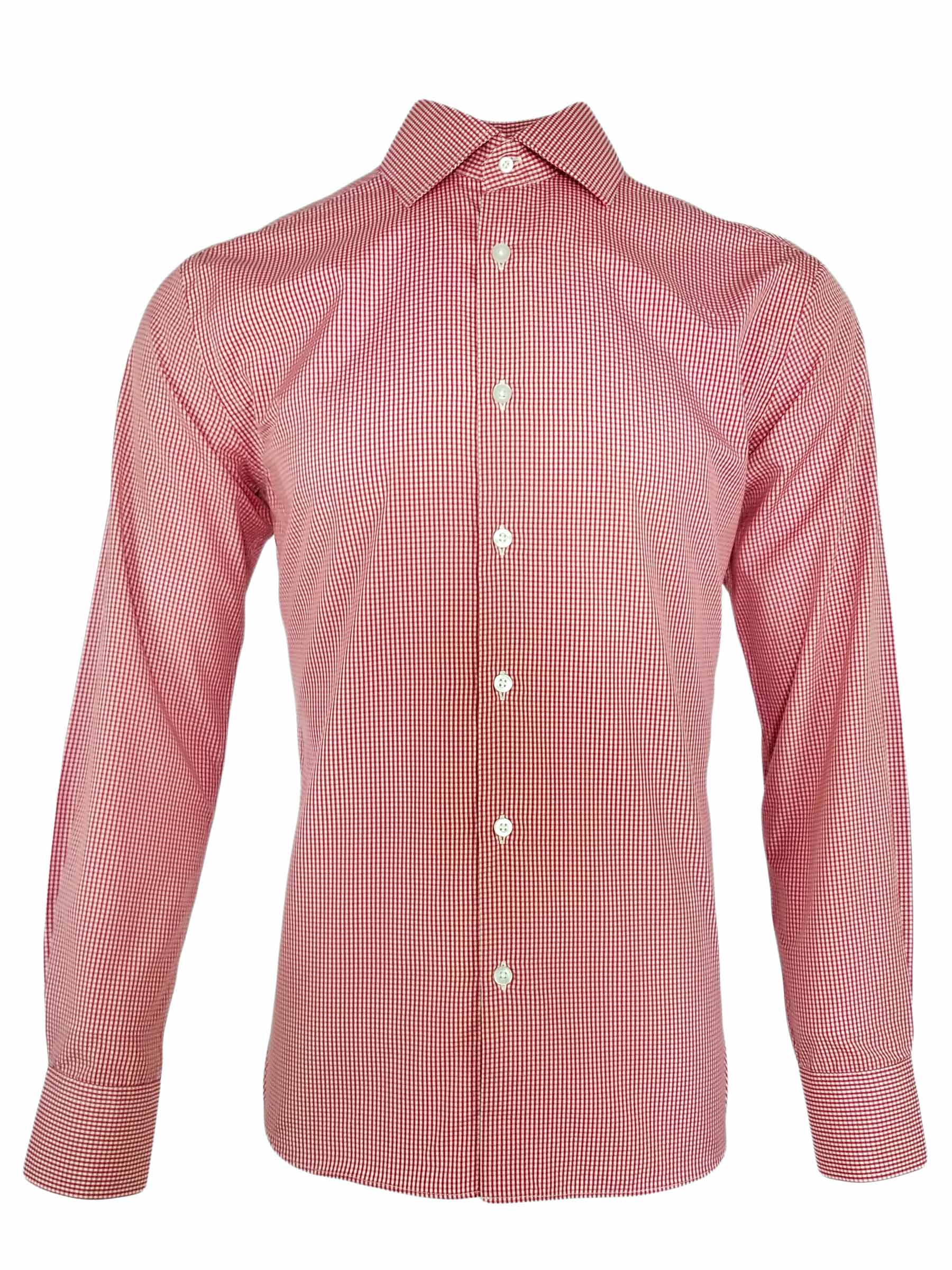 Men's Gingham Shirt Red Mini Gingham Check Shirt Long Sleeve