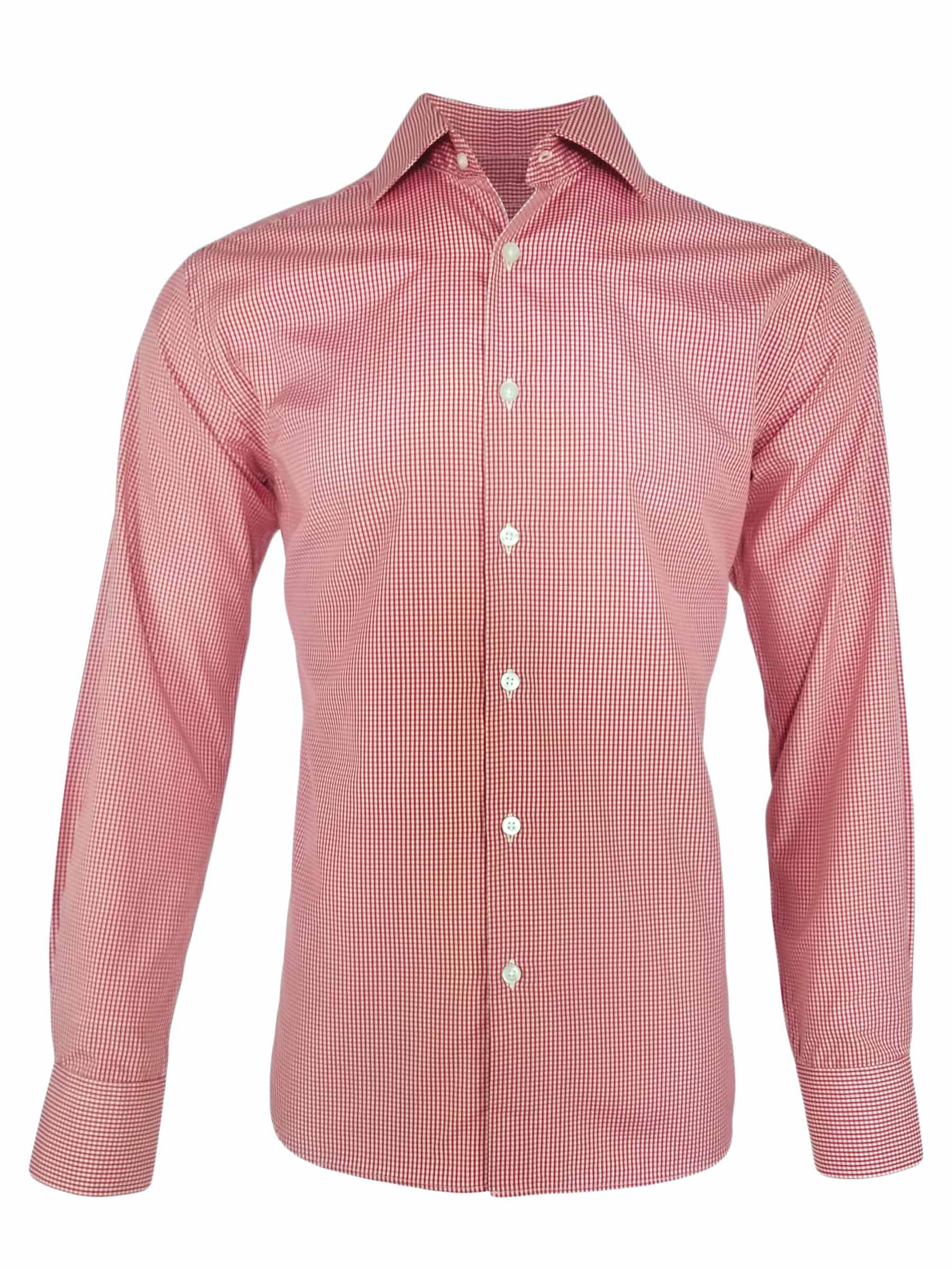 Men's Gingham Shirt Red Mini Gingham Check Shirt Long Sleeve