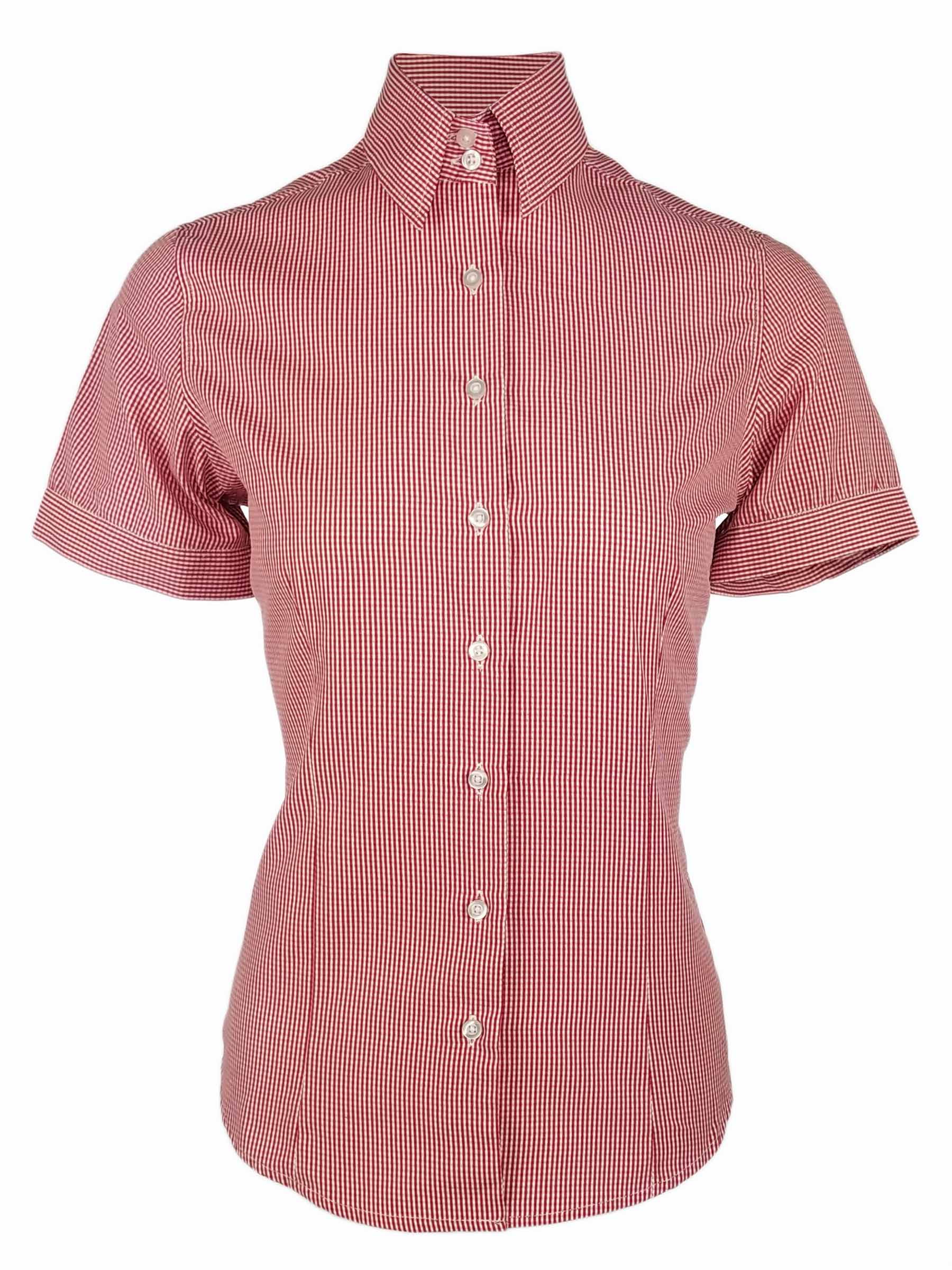 Women's Gingham Shirt Red Mini Gingham Check Shirt Short Sleeve