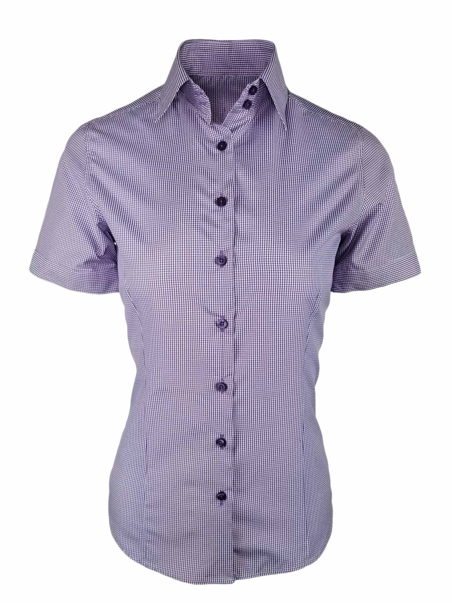 Women's Gingham Shirt - Purple Mini Gingham Check Shirt Short Sleeve ...