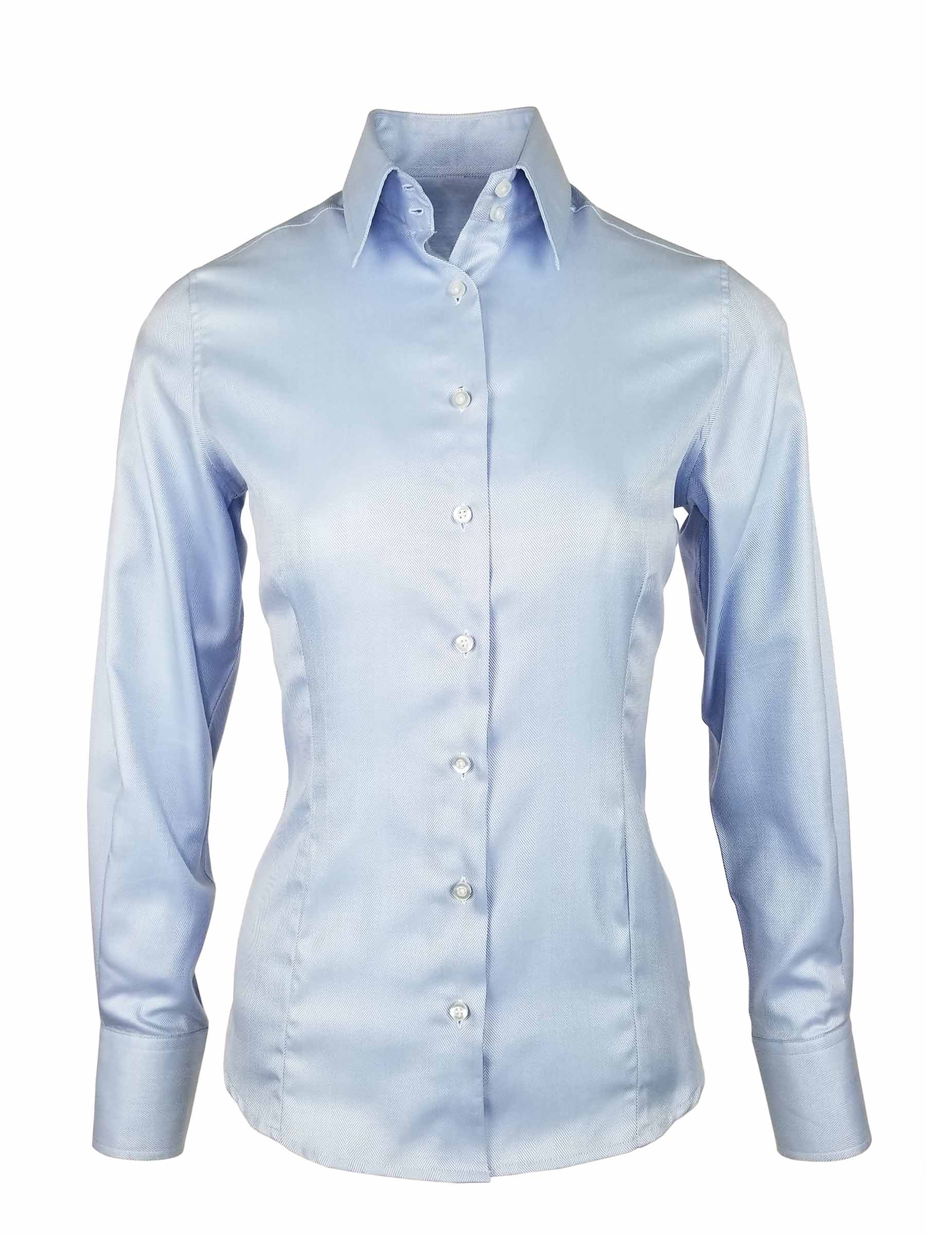 Women's Herringbone Shirt - Blue Long Sleeve - Uniform Edit