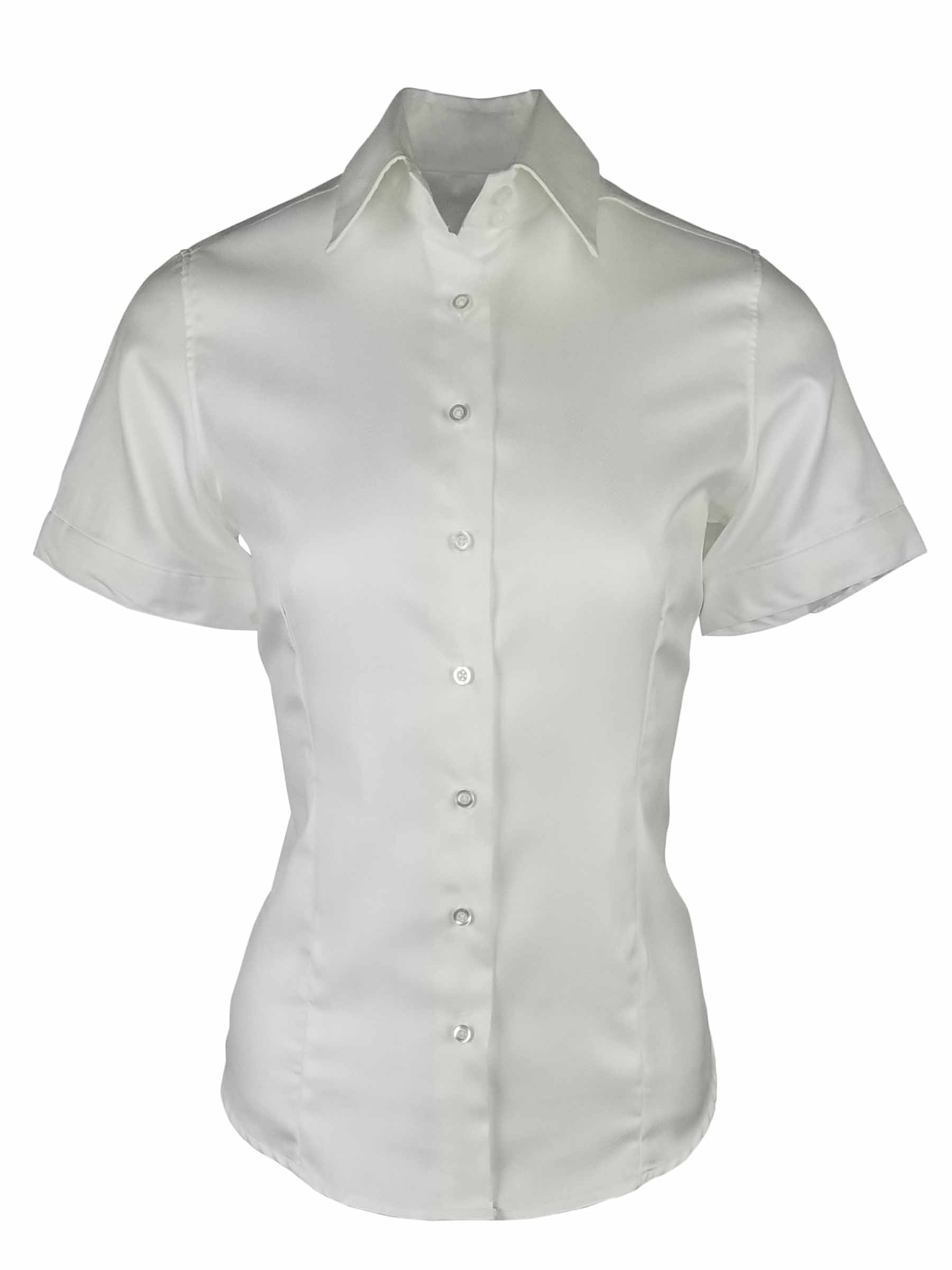 Women's Herringbone Shirt - White Short Sleeve - Uniform Edit
