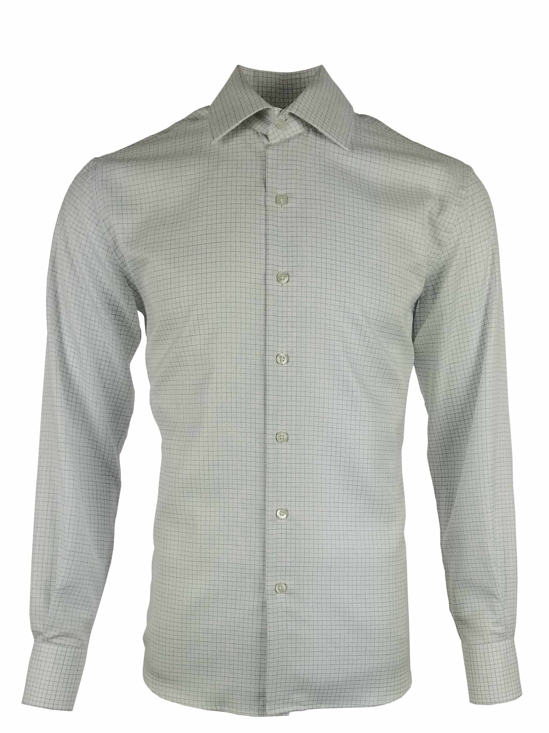 Men's Himalaya Shirt - White Twill with Blue Fine Check Long Sleeve ...