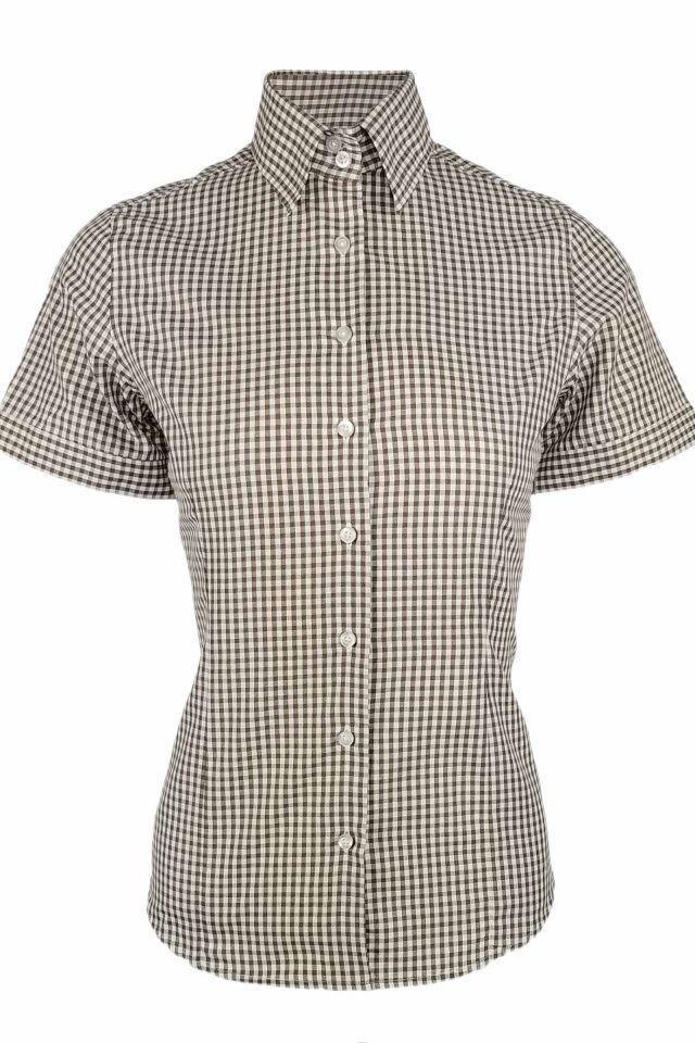 Women's Jones Shirt - Brown Check Short Sleeve - Uniform Edit