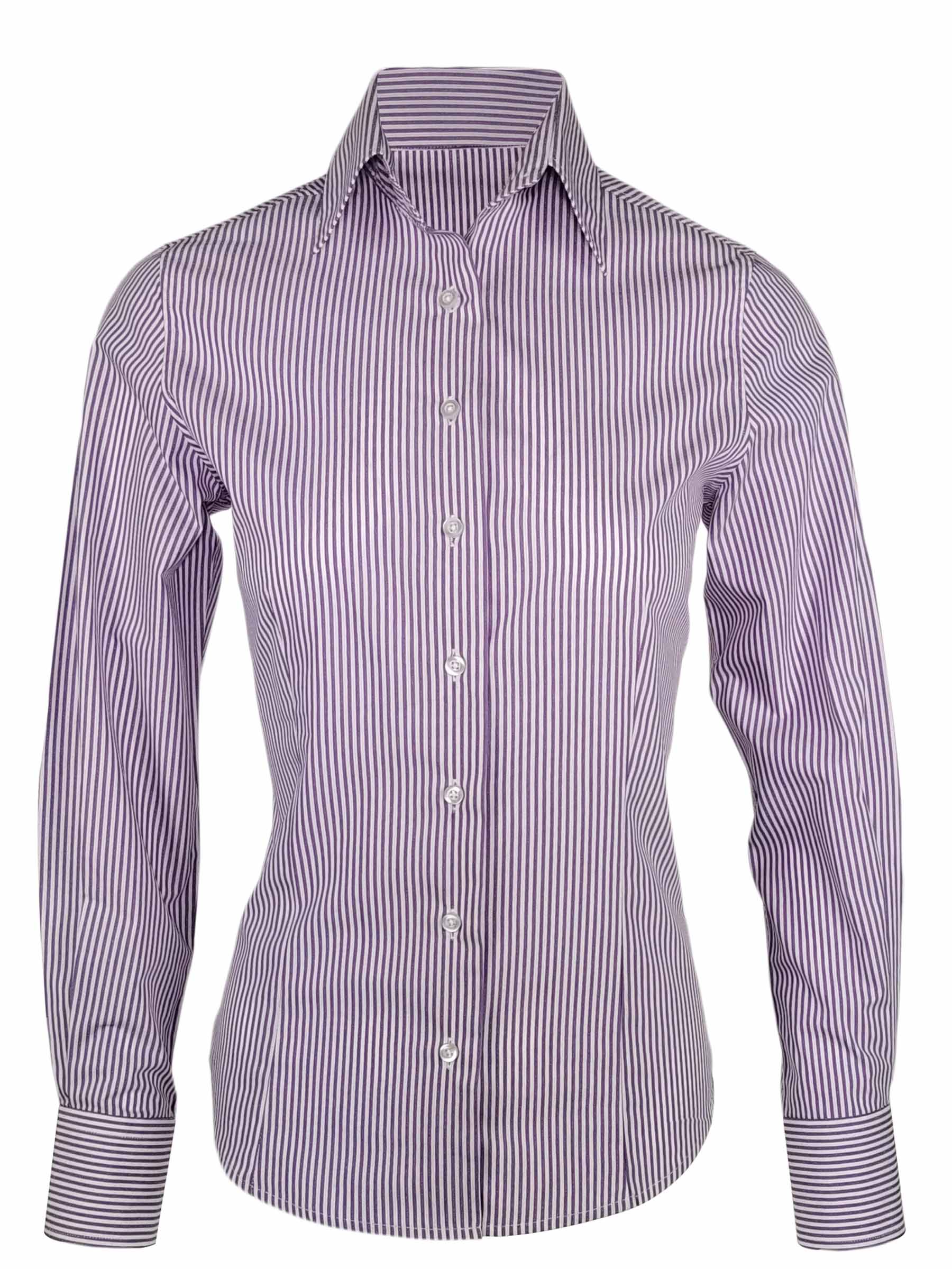 Women's Milan Shirt - Purple and White Stripe Long Sleeve | Uniform Edit