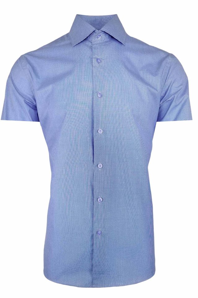 Men's Paris Shirt - Blue Micro Check Long Sleeve - Image 2