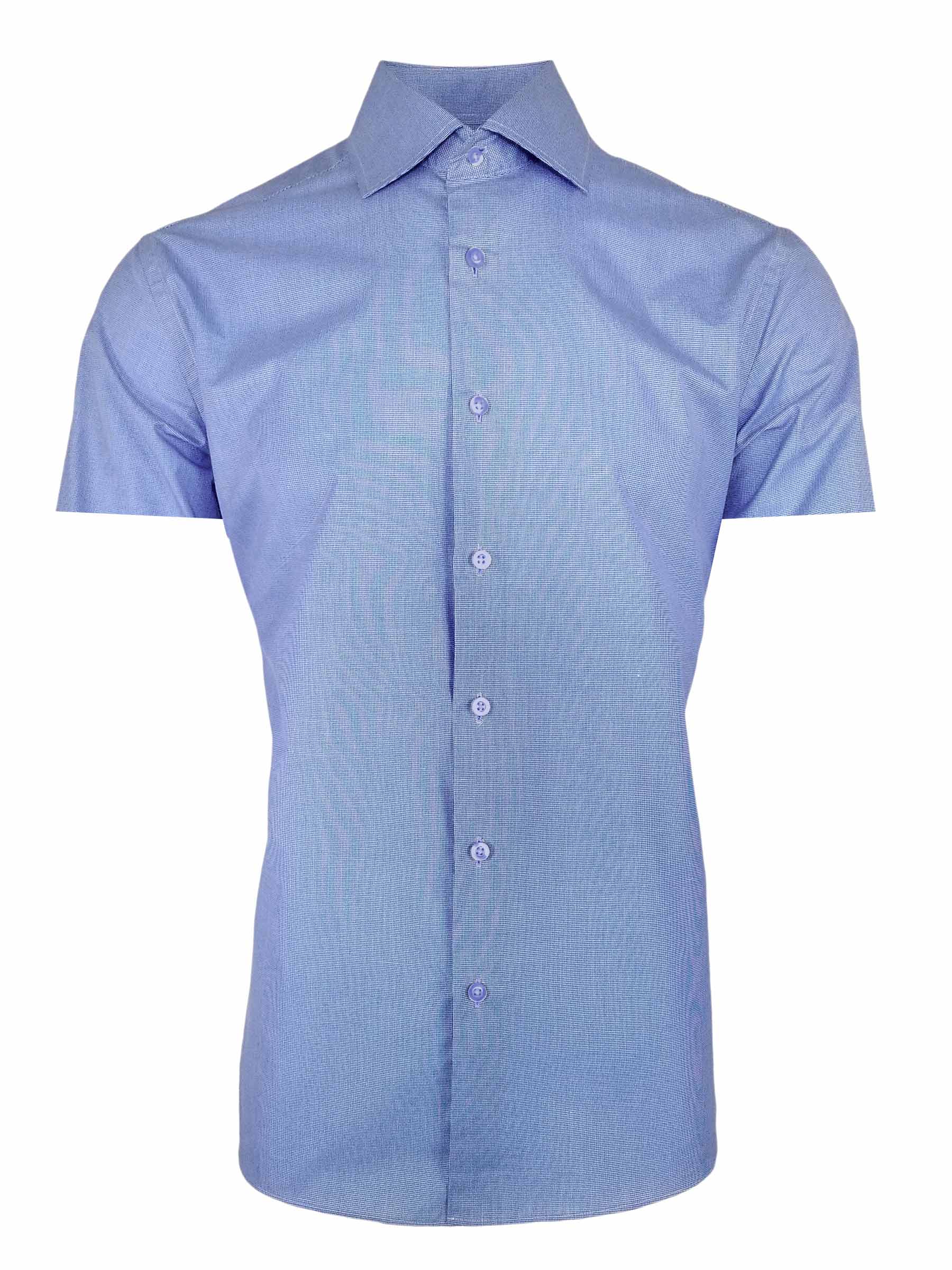 Men's Paris Shirt - Light Blue Micro Check Long Sleeve | Uniform Edit