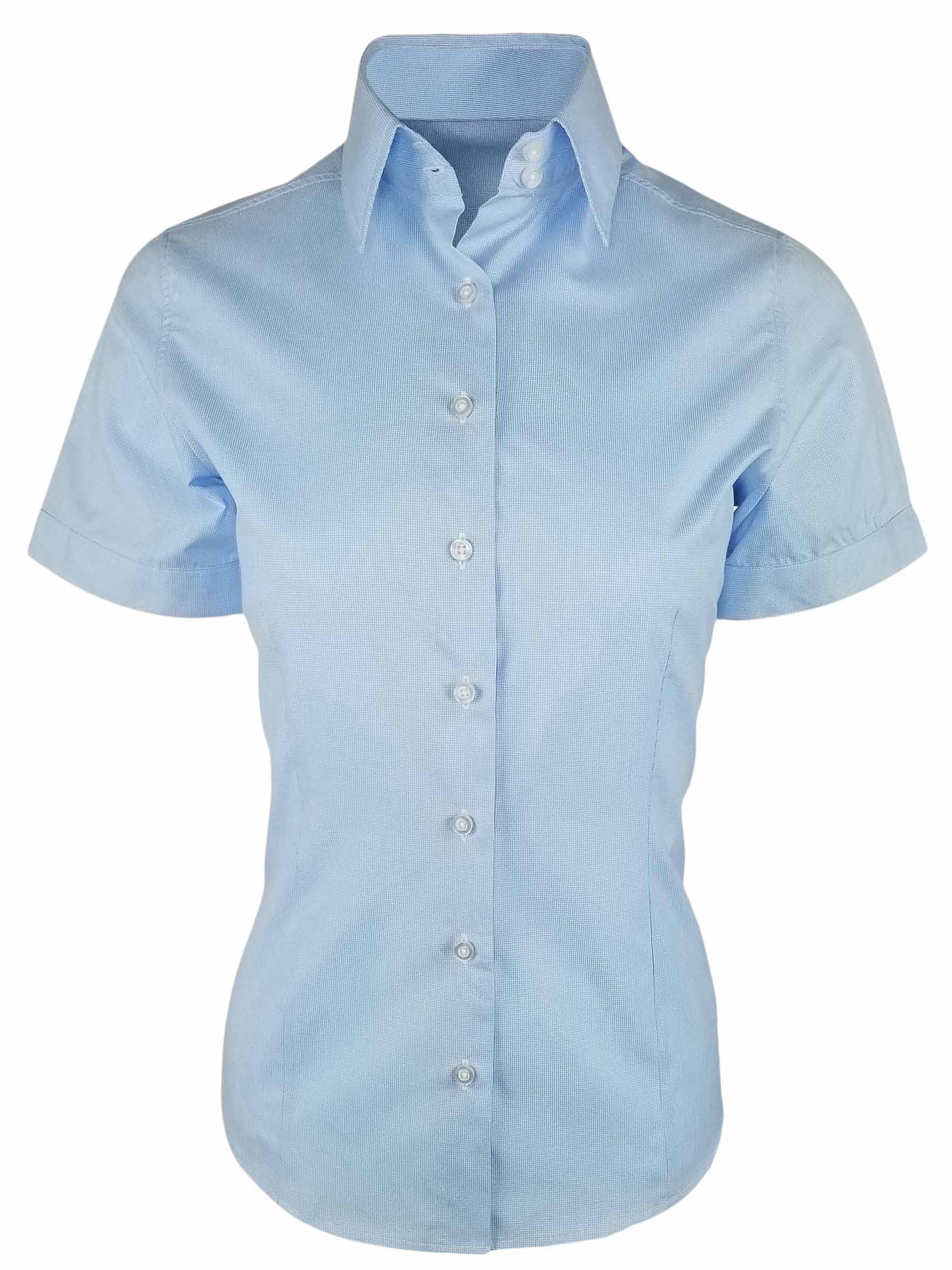 Women's Paris - Light Blue Micro Check Short Sleeve - Uniform Edit
