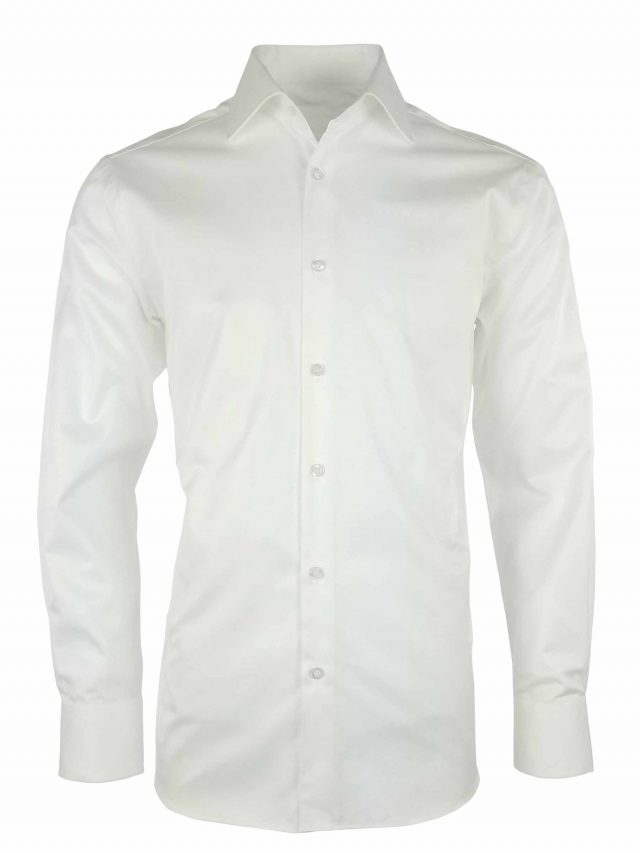 Men's Sateen Shirt - White Long Sleeve 