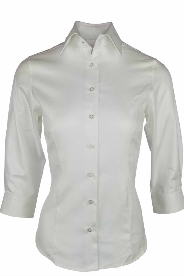 Women's Twill Shirt - White Three Quarter Sleeve