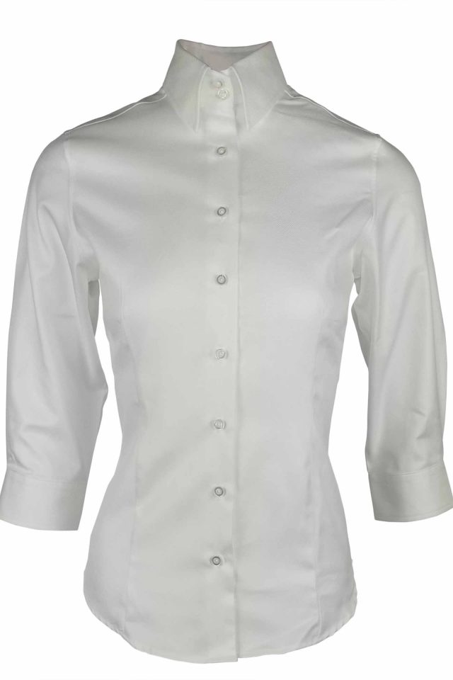 Women's Twill Shirt - White Three Quarter Sleeve - Image 2