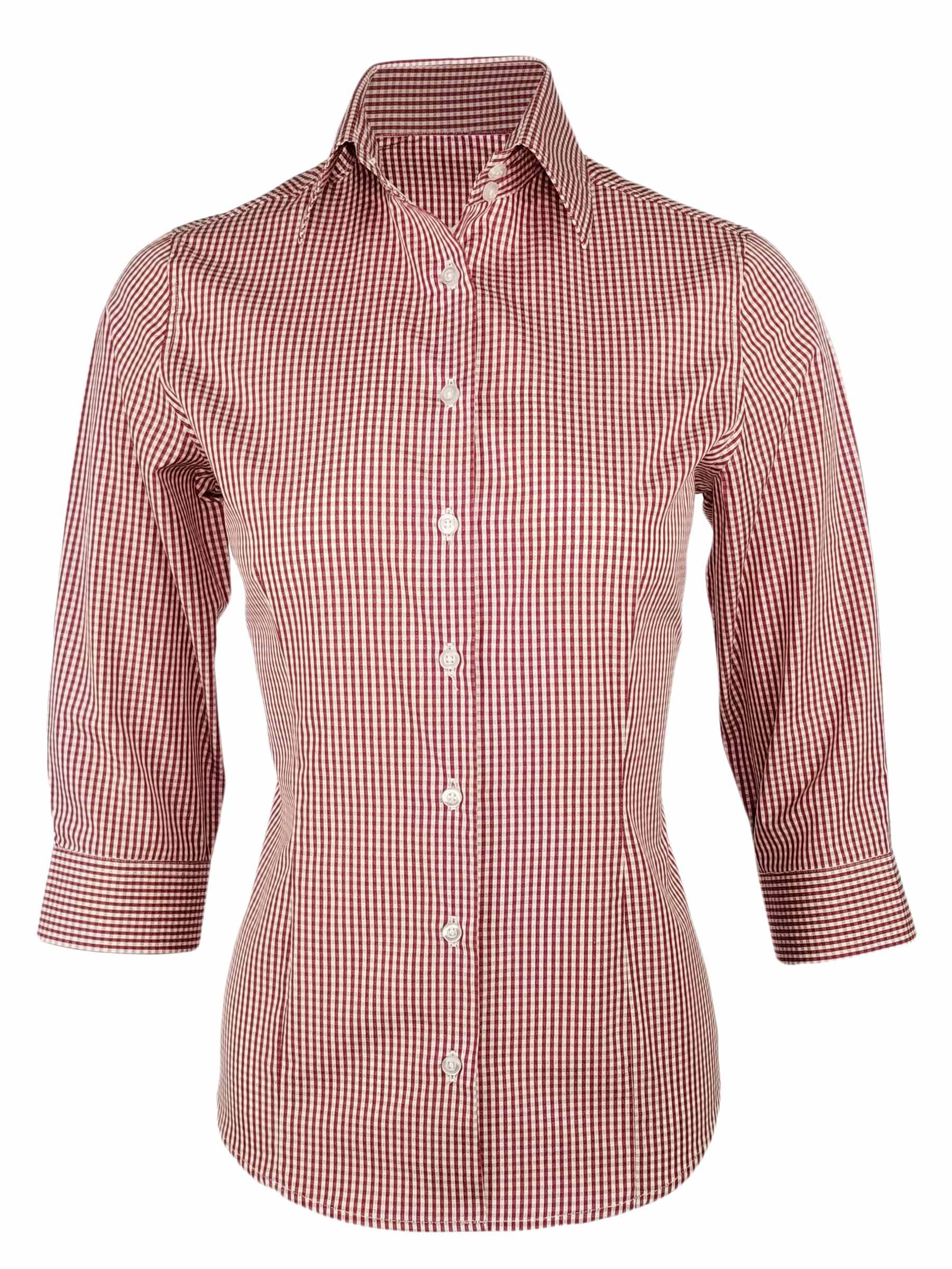 Women's Venice Check Shirt - Red White Check Three Quarter Sleeve ...