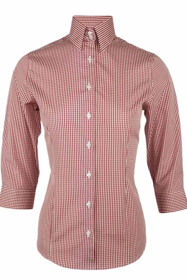 Women's Venice Check Shirt - Red White Check Three Quarter Sleeve ...