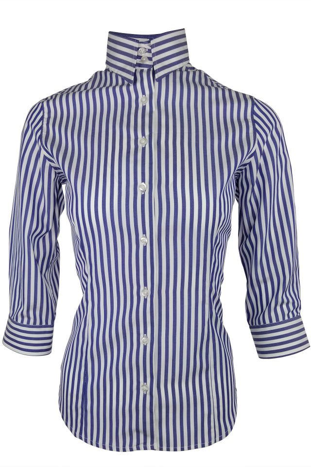 Women's Marine Shirt - Bold Cobalt Stripe Three Quarter Sleeve