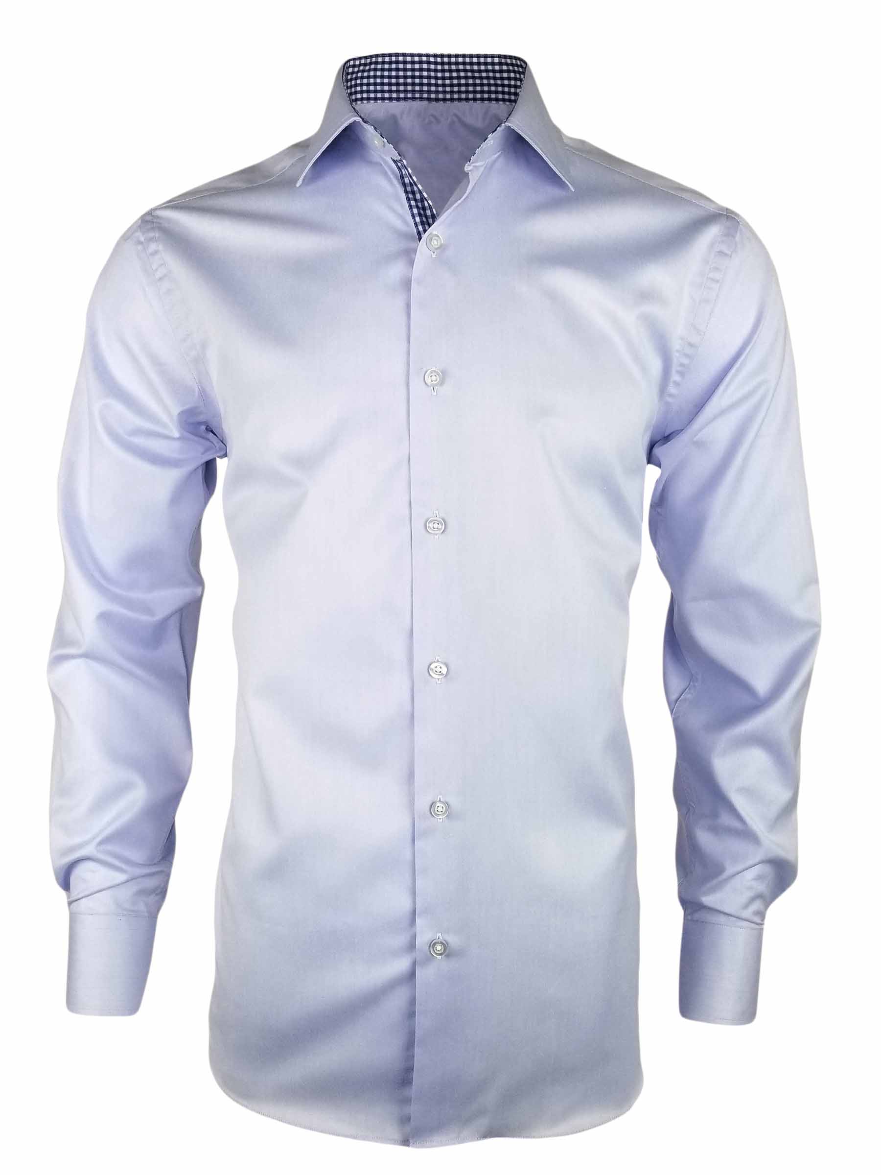 Men's Blue with Navy Check Contrast Shirt - Long Sleeve - Uniform Edit
