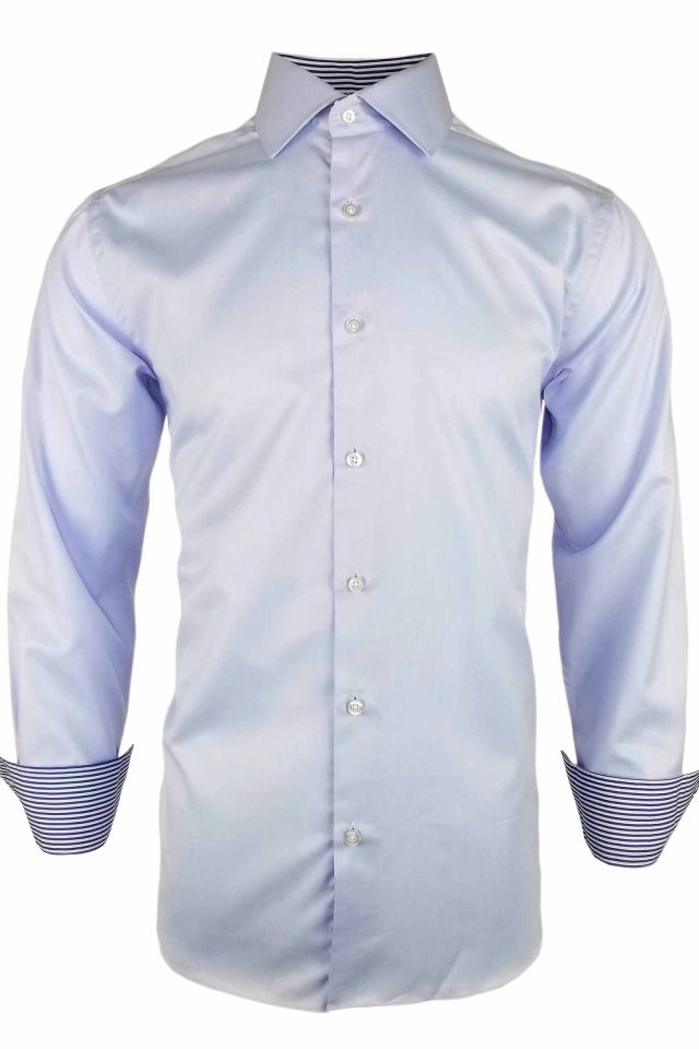Men's Blue with Navy Stripe Contrast Shirt - Long Sleeve - Uniform Edit