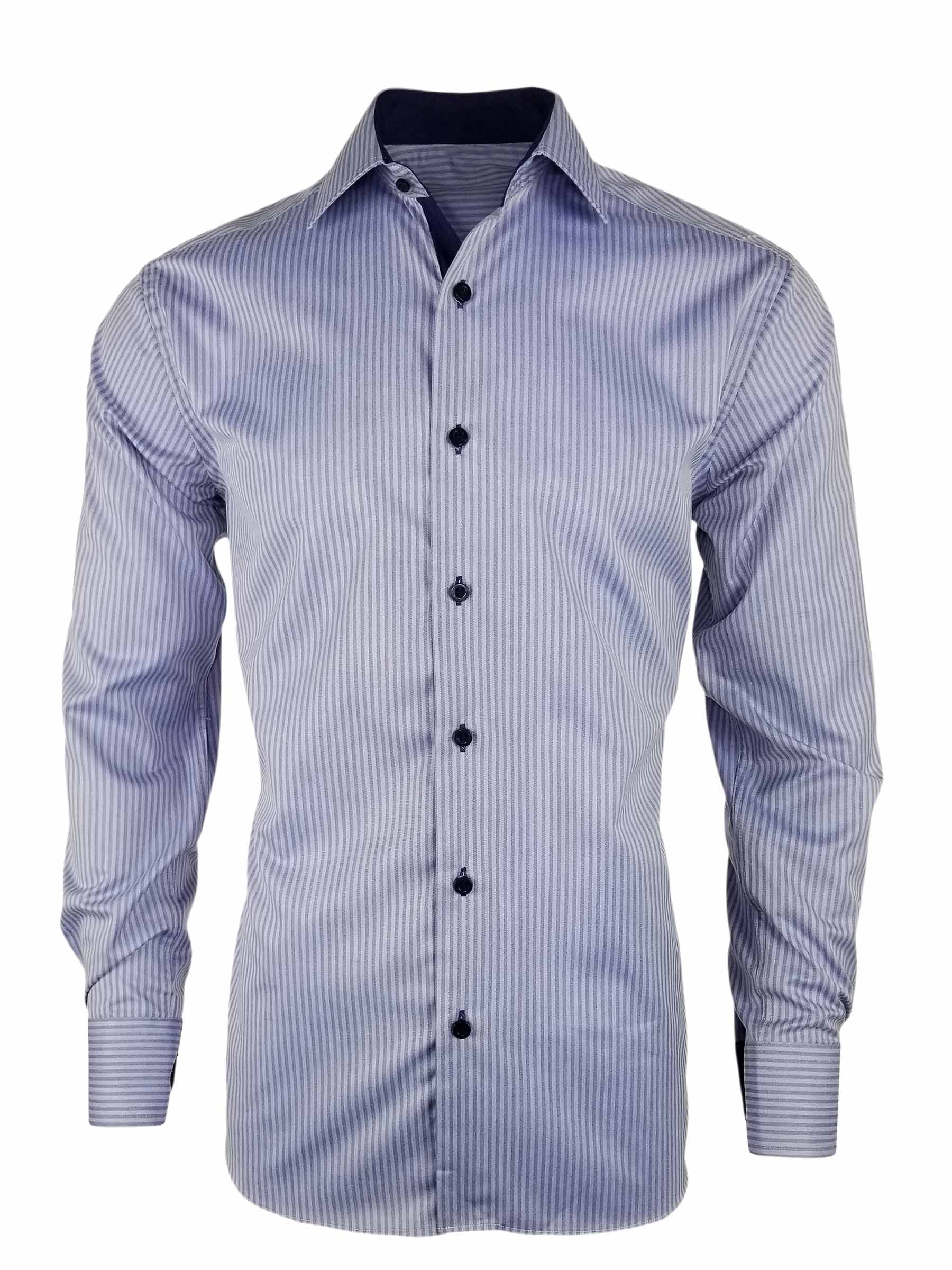 Men's Blue Self Stripe with Navy Contrast Shirt - Long Sleeve - Uniform ...