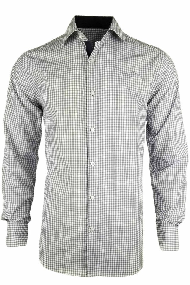 Men's Grey Check with Charcoal Contrast Shirt - Long Sleeve