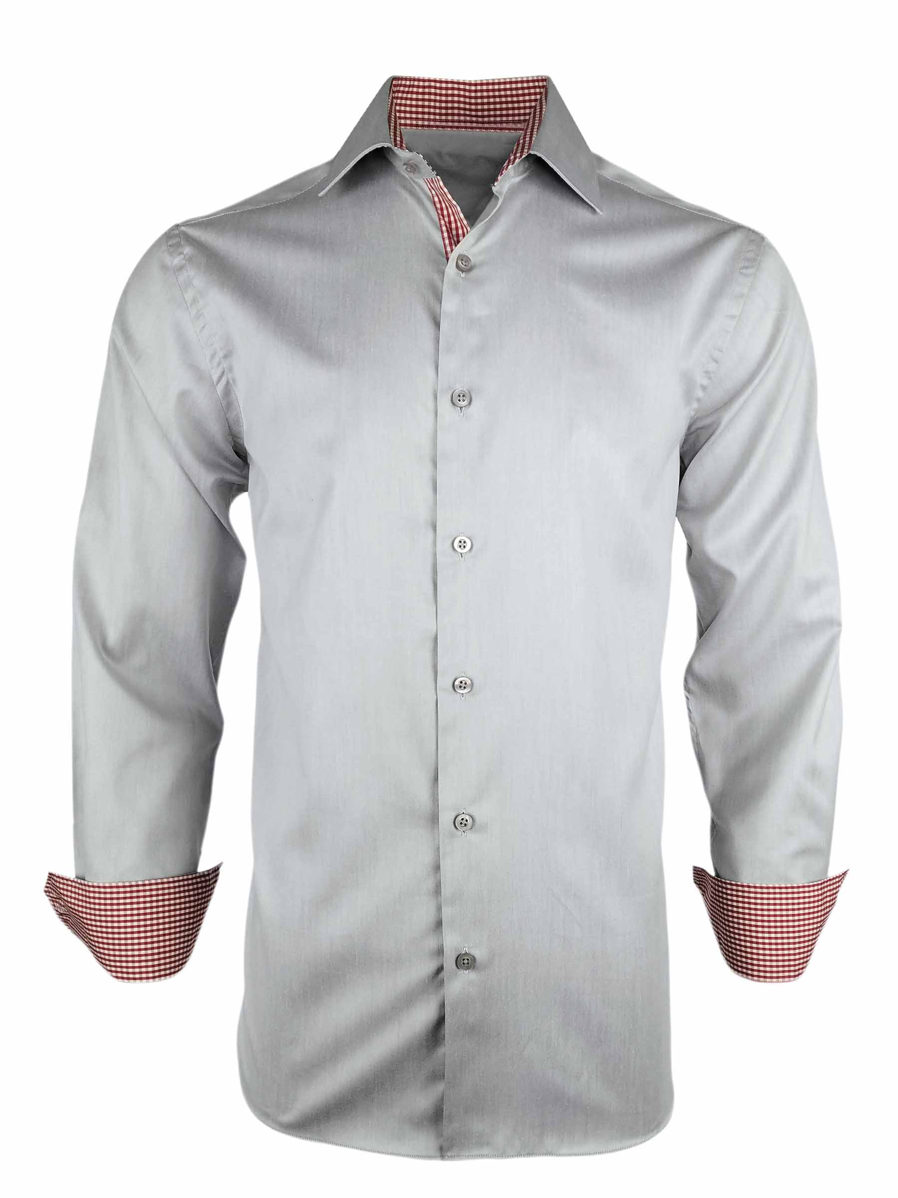 Men's Grey with Red Check Contrast Shirt - Long Sleeve - Uniform Edit