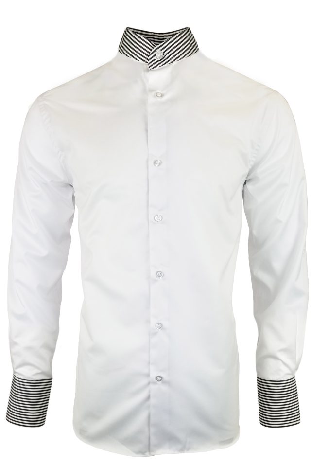 Men's White Mandarin Contrast - Long Sleeve - Uniform Edit