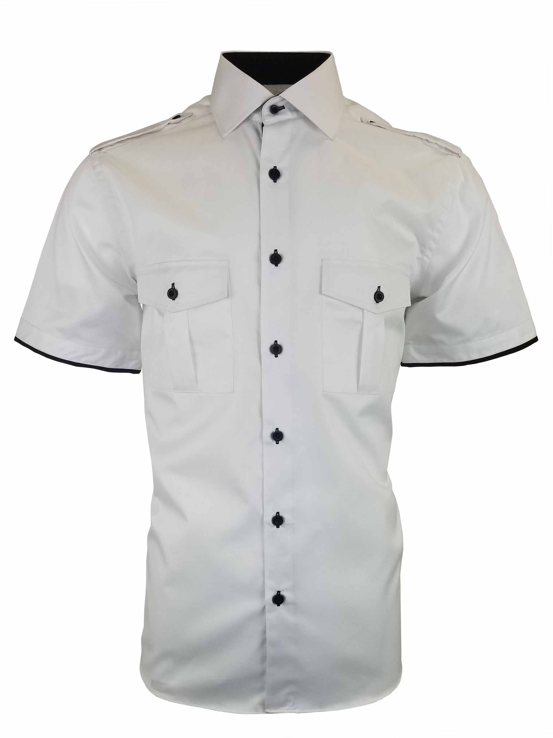 Men's White And Black Contrast Military Shirt - Short Sleeve - Uniform Edit