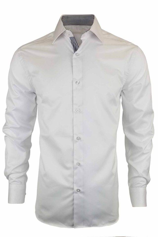 Men's White with Black Stripe Contrast Shirt - Long Sleeve
