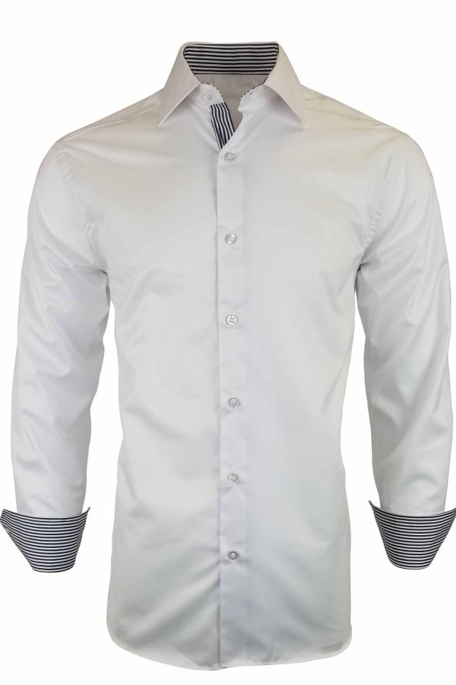 Men's White with Black Stripe Contrast Shirt - Long Sleeve - Image 2