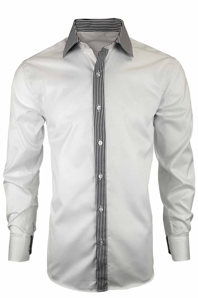 Men's White Dynamic Black Stripe Contrast Shirt - Long Sleeve