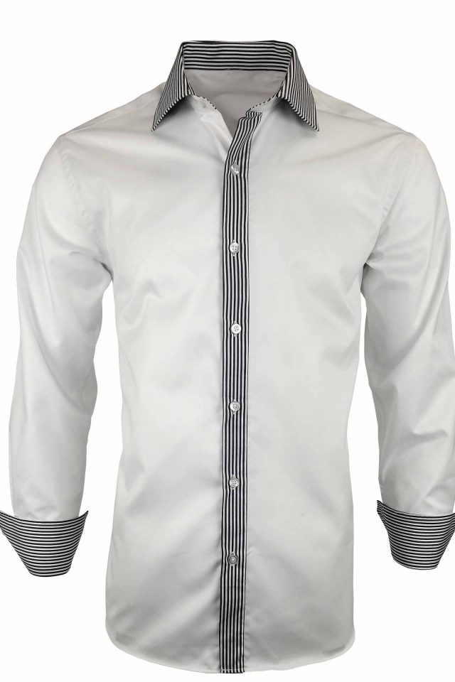 Men's White Dynamic Black Stripe Contrast Shirt - Long Sleeve - Uniform ...