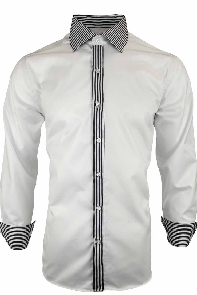 Men's White Dynamic Black Stripe Contrast Shirt - Long Sleeve - Image 3