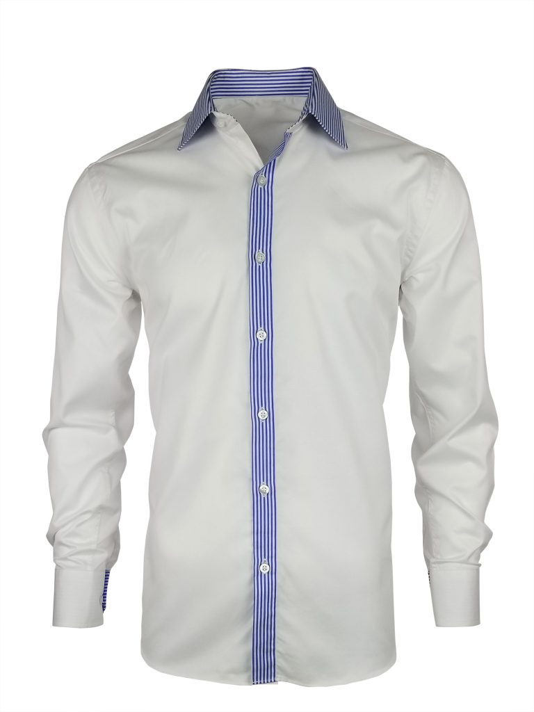 Men's White Dynamic Blue Stripe Contrast Shirt - Long Sleeve - Uniform Edit