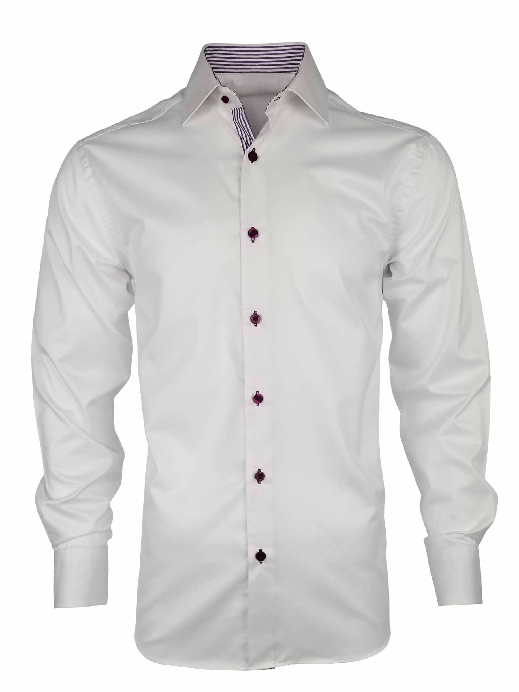 Men's White with Purple Stripe Contrast Shirt - Long Sleeve - Uniform Edit