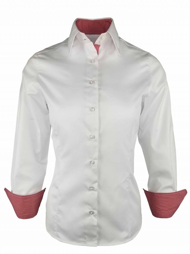Women's White with Red Check Contrast 