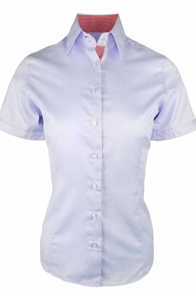 Women's Blue with Red Check Contrast Shirt - Short Sleeve