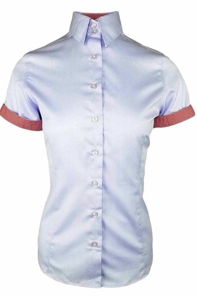 Women's Blue with Red Check Contrast Shirt - Short Sleeve - Image 3