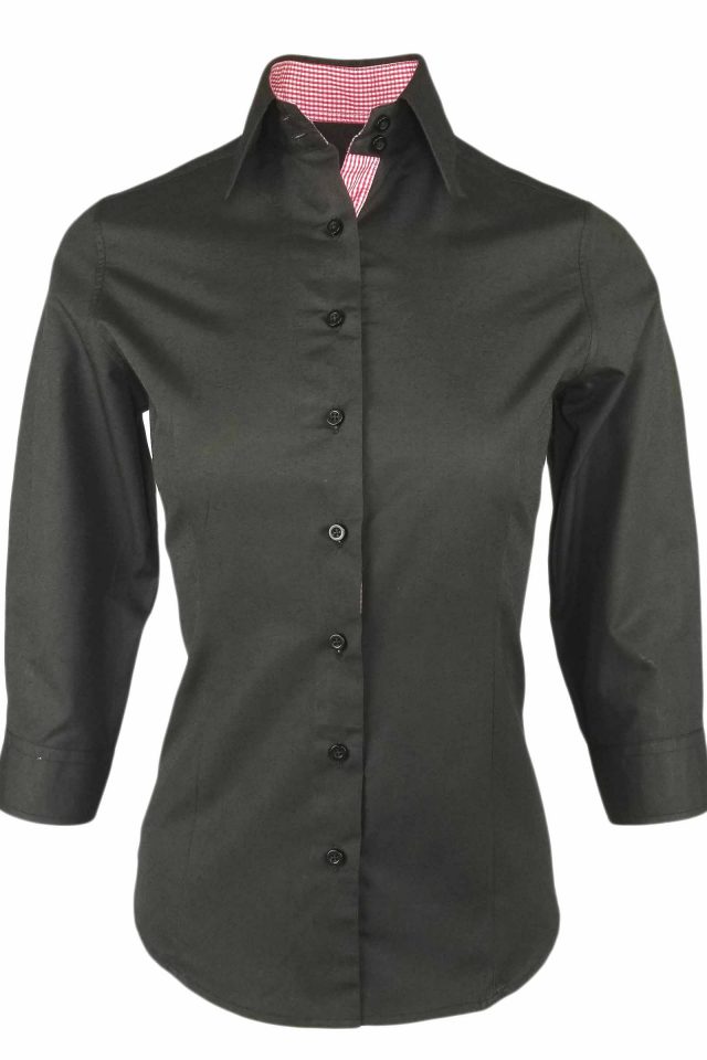 Women's Black with Red Check Contrast - Three Quarter Sleeve