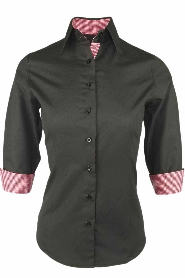 Women's Black with Red Check Contrast - Three Quarter Sleeve - Image 3