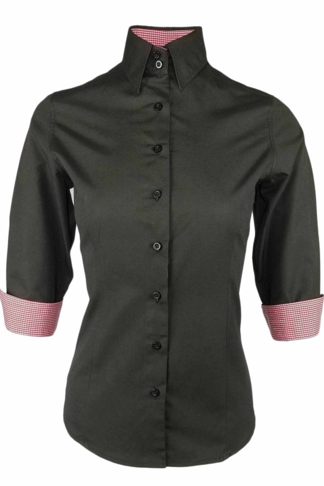 Women's Black with Red Check Contrast - Three Quarter Sleeve - Image 2