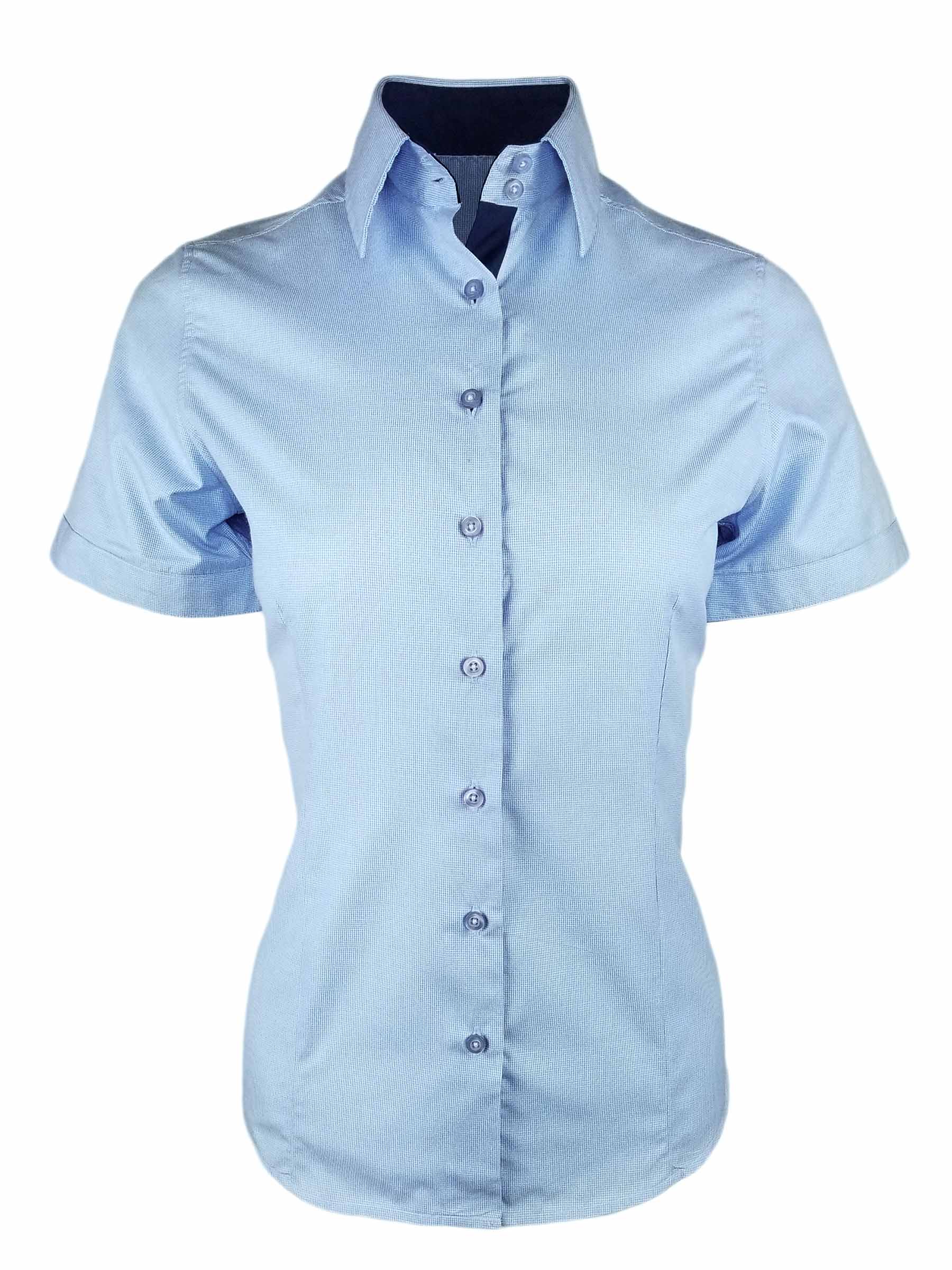Women's Blue Micro Check Contrast - Short Sleeve - Uniform Edit