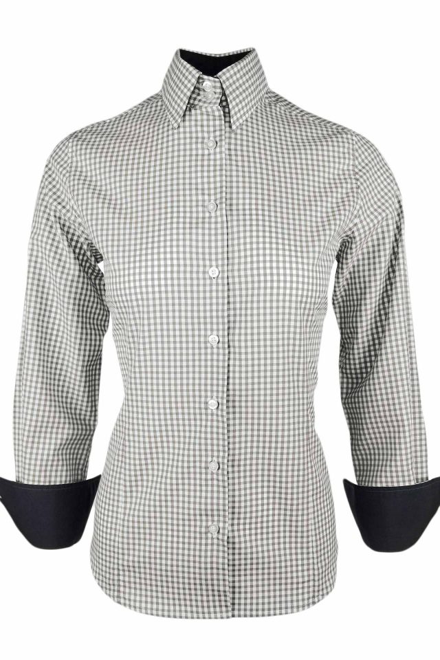Women's Grey Check with Charcoal Contrast Shirt - Long Sleeve - Uniform ...