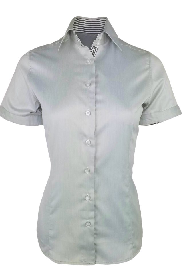 Women's Grey with Black Stripe Contrast Shirt - Short Sleeve