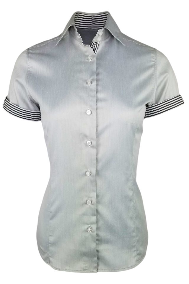 Women's Grey with Black Stripe Contrast Shirt - Short Sleeve - Image 2
