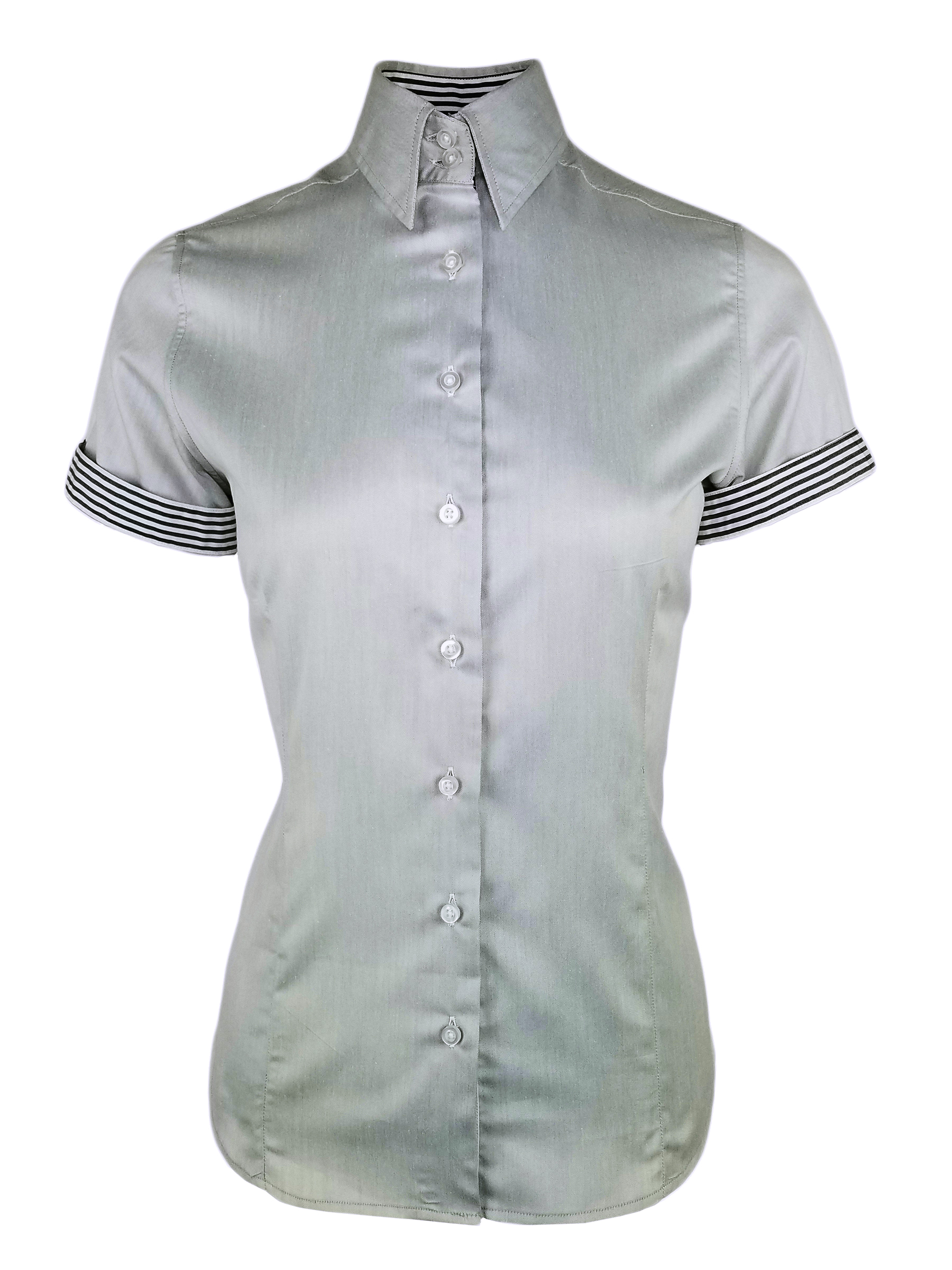 Women's Grey with Black Stripe Contrast Shirt - Short Sleeve - Uniform Edit
